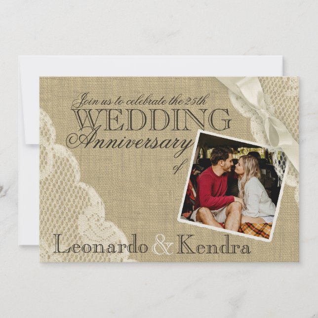 Convites Renda Vintage Aniversário de Casamento (Frente)