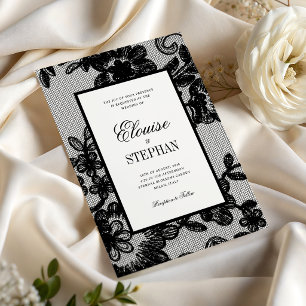 Convites Renda Vintage Preto e Branco Floral Antigo Casamen