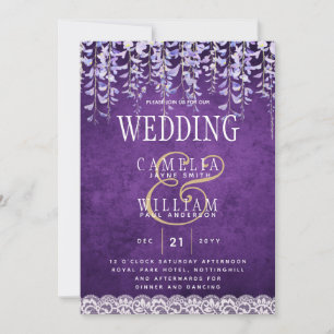 Convites Renda Violeta Moderna de Wisteria para Casamento