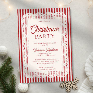Convites Rendas Vintage Listras Vermelhas de Natal Festa