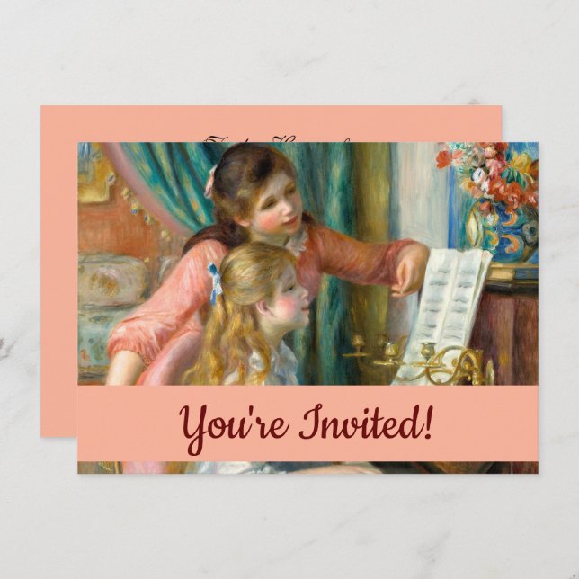 Convites Renoir Girls no Piano Impressionismo Pintura (Frente/Verso)