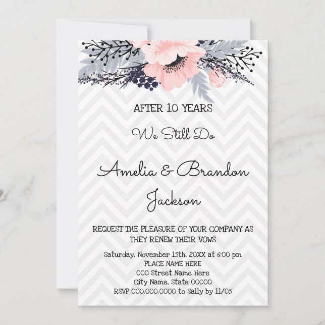 Convites Renovação de Aniversário de Casamento de Flores El (Frente)