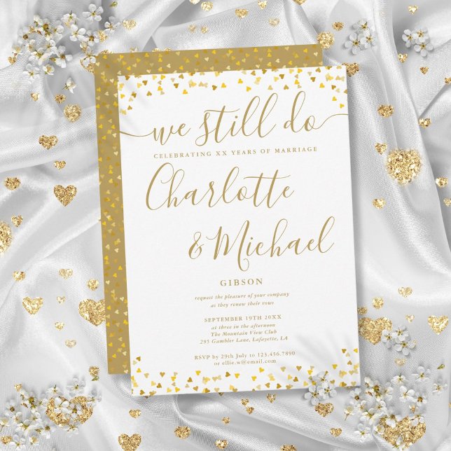 Convites Renovação de Voto de Casamento Aniversário Ouro Ai (Gold We Still Do Script Vow Renewal Anniversary Invitation)