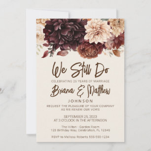 Convites Renovação de Voto de Casamento Floral Bege Marrom 