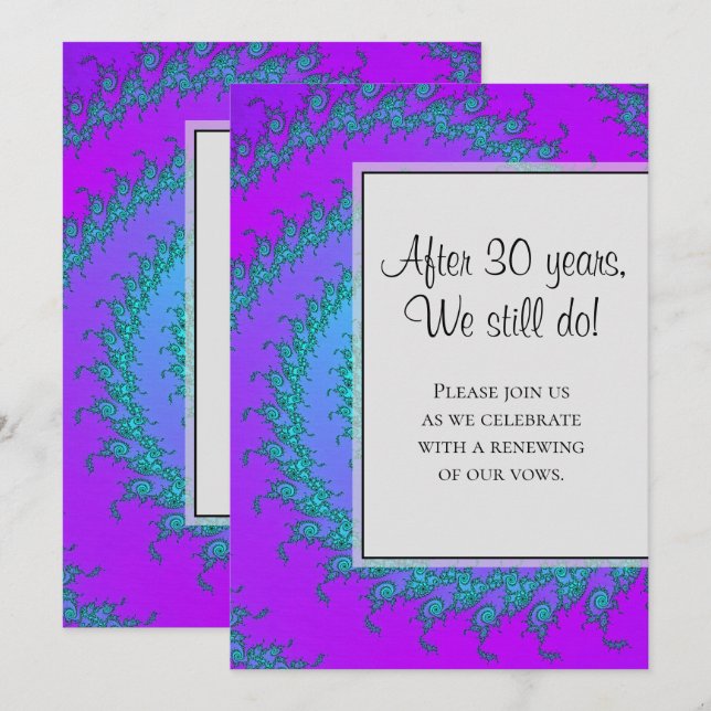 Convites Renovação de Voto de Casamento Moderno Aqua e Roxo (Frente/Verso)