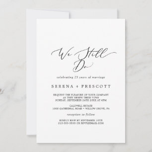 Convites Renovação de Voto Delicado em Caligrafia Preta