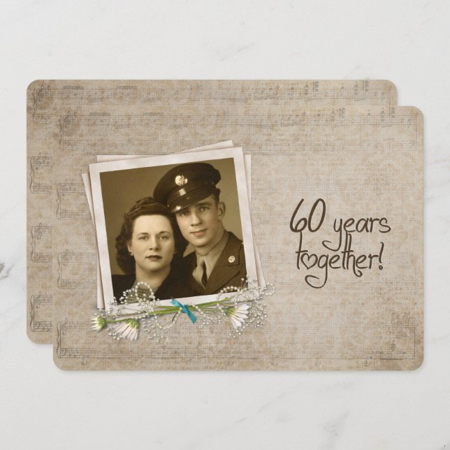 Convites Renovação de Votos de Aniversário de 60 Anos de Ca (Frente/Verso)