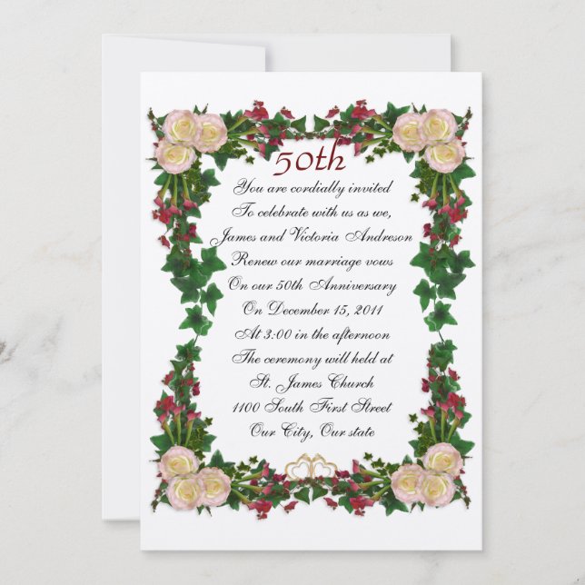 Convites Renovação de votos do 50º aniversário de casamento (Frente)