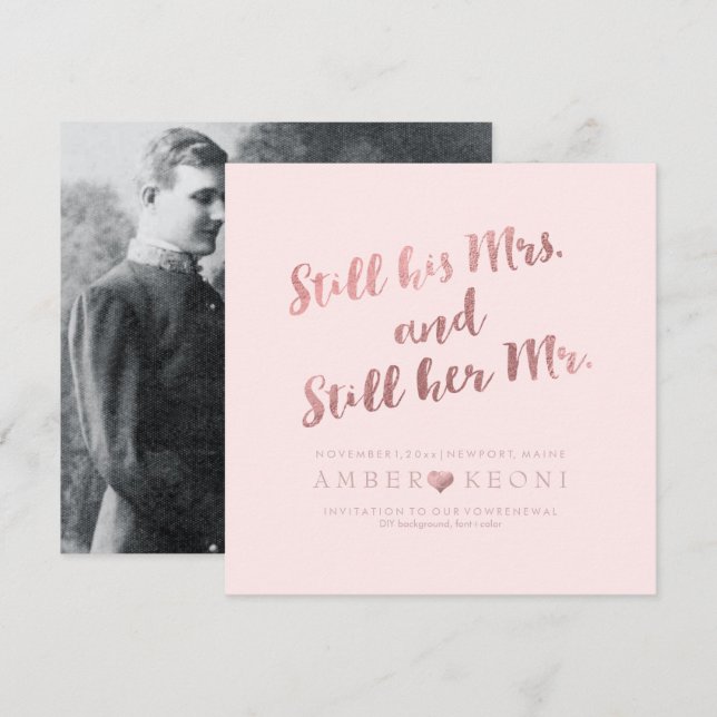 Convites Renovação de Votos/Faux Dourado Rosa/DIY PixDezine (Frente/Verso)