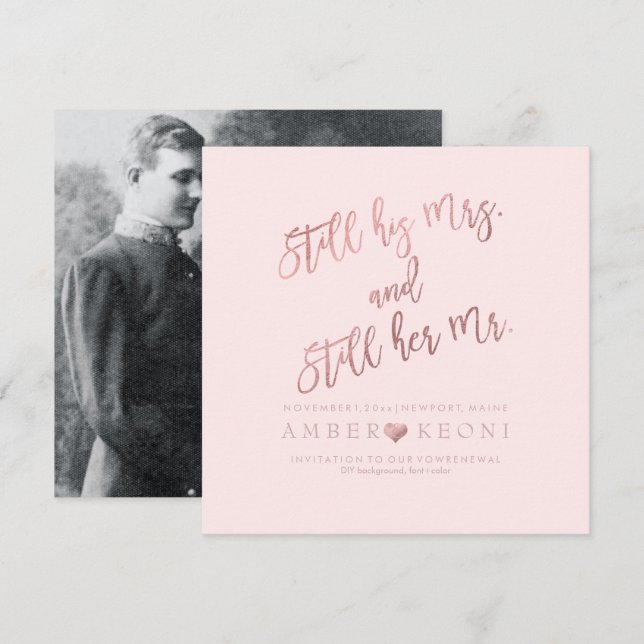 Convites Renovação de Votos/Faux Rose Gold/ Fundo DIY da Pi (Frente/Verso)