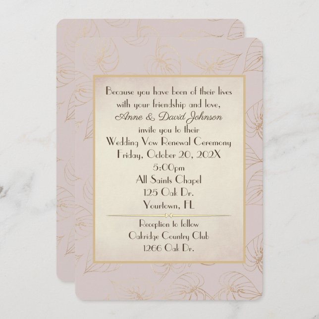 Convites Renovação de Votos Folha Dourada (Frente/Verso)