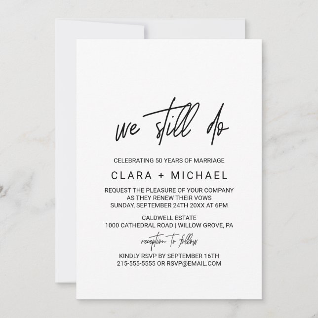 Convites Renovação de Vow da Caligrafia Whimsical (Frente)