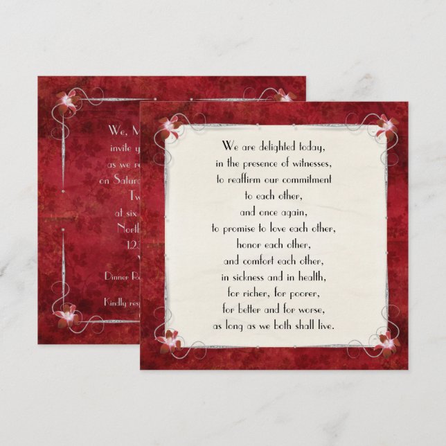 Convites Renovação de Vow de Borda de Folha Vermelha (Frente/Verso)