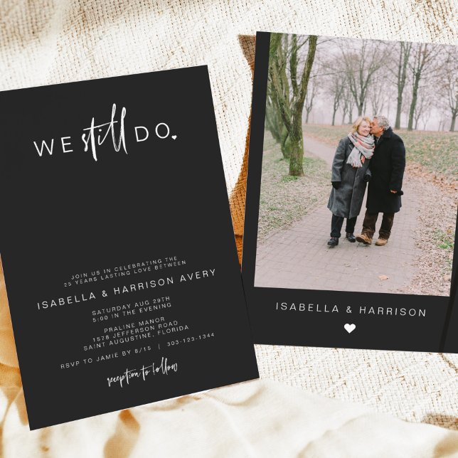 Convites Renovação de Vow de Foto Contemporânea Preta PRIYA (Criador carregado)