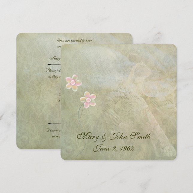 Convites Renovação de Vow do abstrato Lace (Frente/Verso)