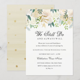 Convites Renovação de Vow Floral Elegante Dourado