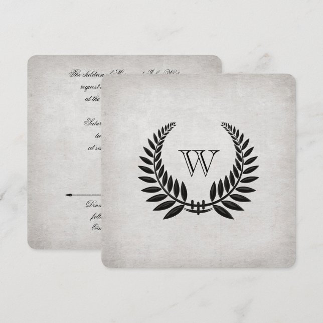 Convites Renovação de Vow Preto Monograma (Frente/Verso)