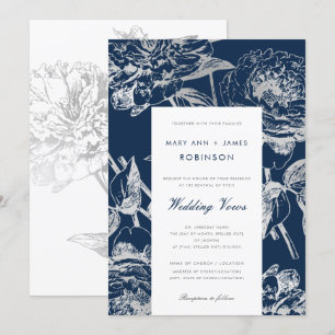 Convites Renovação de Vow Simple Floral Marinho Azul