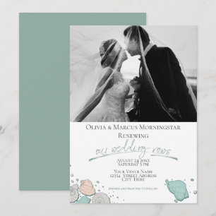 Convites Renovação do Casamento Moderno Seashell Coral Te