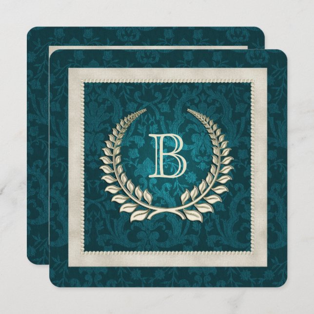 Convites Renovação do ventre do casamento do Teal Damask e  (Frente/Verso)