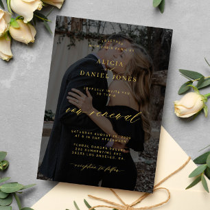 Convites Renovação do voto do casamento negro de ouro moder