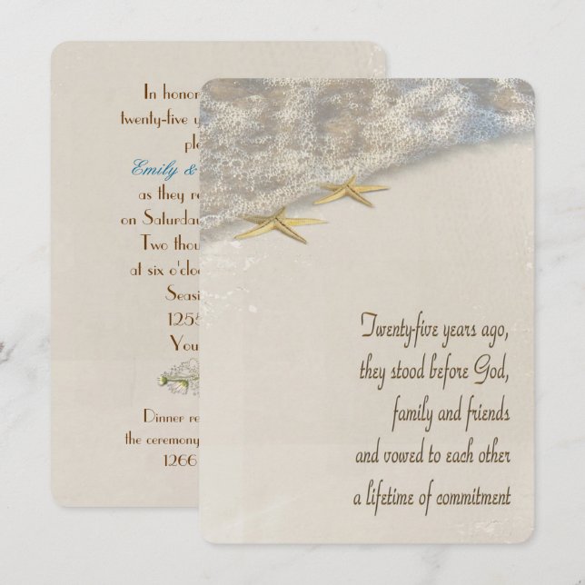 Convites Renovação do Vow Starfish para 25 (Frente/Verso)