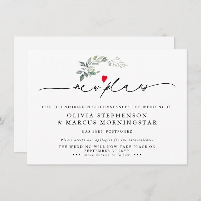 Convites Renovação Moderna Adiou Novos Planos de Evento (Frente/Verso)