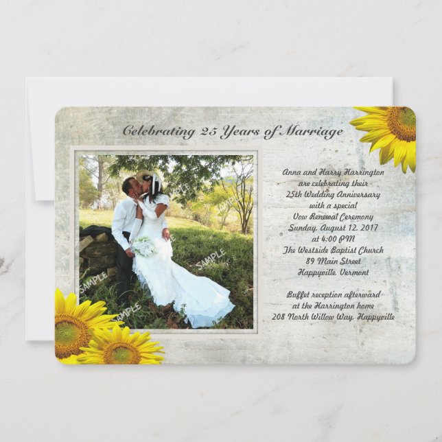 Convites Renovando Votos de Casamento com Foto Sunflower Gr (Frente)