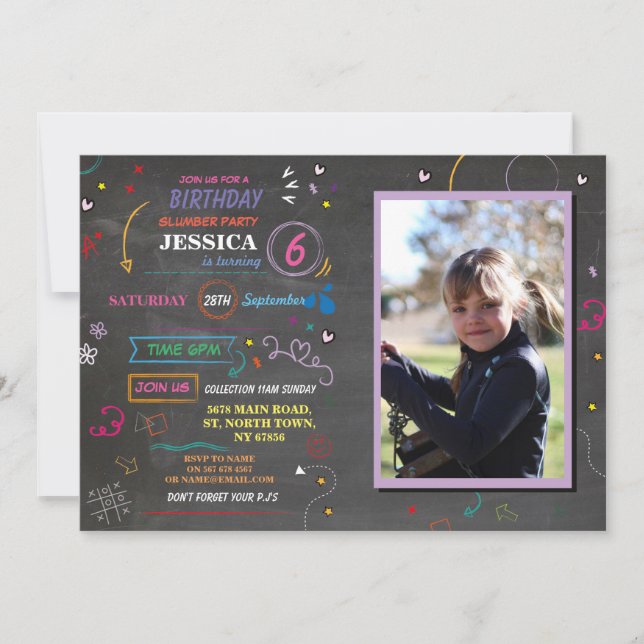 Convites Repouso Sobre Festa de aniversário Desenhada Foto (Frente)