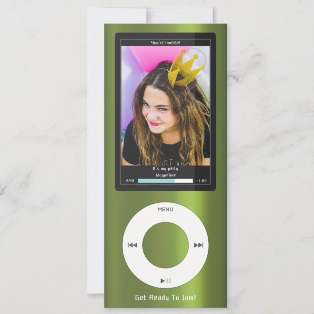 Convites Reprodutor de Música MP3 Verde II Aniversário (Frente)