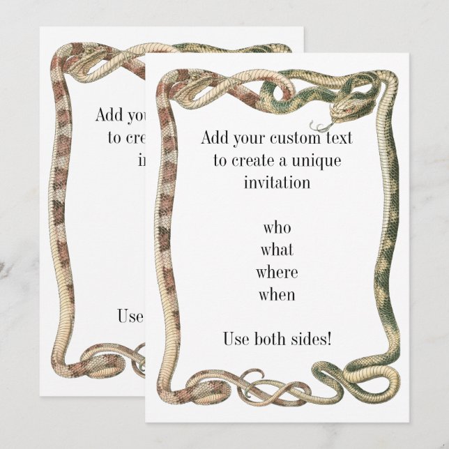 Convites Répteis Antigos, Serpentes ou Víboras Entrelaçadas (Frente/Verso)