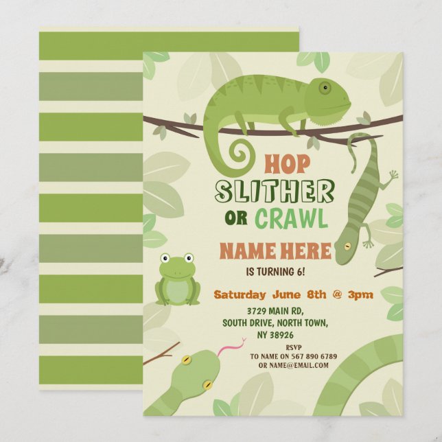 Convites Répteis Cobra Festa de aniversário Lizard Cobras I (Frente/Verso)