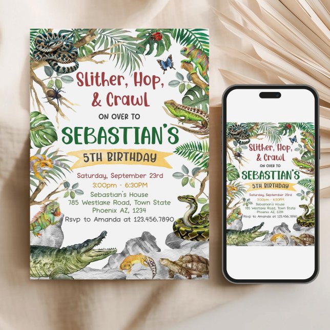 Convites Reptile Birthday Invitation Template, Customizable (Criador carregado)