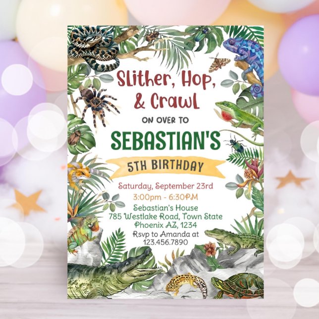 Convites Reptile Birthday Invitation Template, Customizable (Criador carregado)