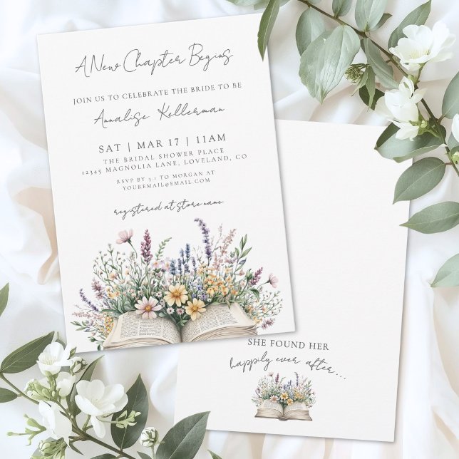 Convites Reservar Novo Capítulo Chá de Noiva Wildflower (Book New Chapter Wildflower Bridal Shower Invitation)