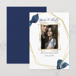 Convites RESERVE A DATA | Azul e Dourado índio moderno e pr