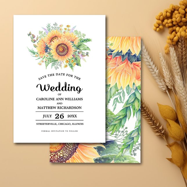 Convites Reserve a Data. Casamento Rustic Sunflower (Criador carregado)