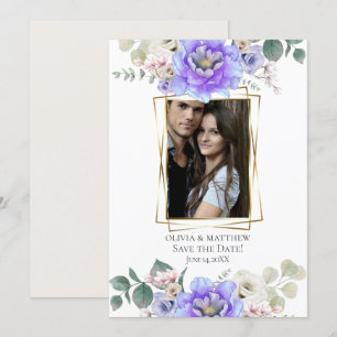 Convites Reserve a Data  Flores Azuis Roxos