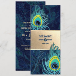 Convites Reserve a Data. Marinho de pena de pavão azul Dour