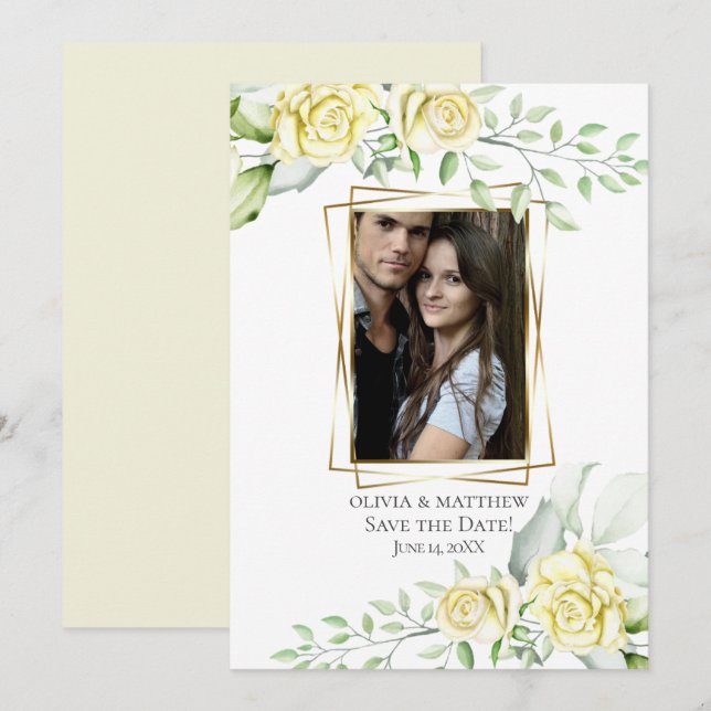 Convites Reserve a Data | Watercolor Rosa amarelo-marfim (Frente/Verso)