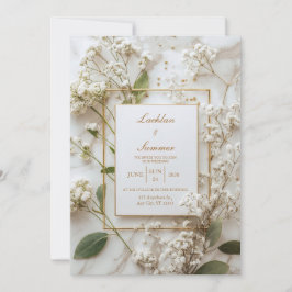 Convites Respiro de Bebê Branco Mármore Casamento Minimalis