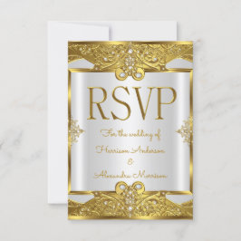 Convites Responder Casamento Dourado Pérolas Brancas Moldur