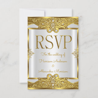 Convites Responder Casamento Dourado Pérolas Brancas Moldur