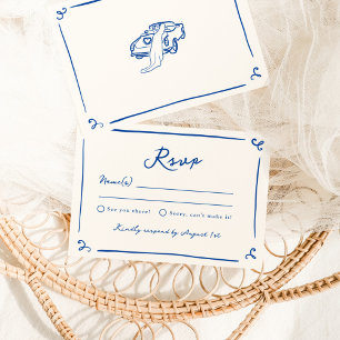 Convites Resposta de Casamento Azul Naval Desenhada à Mão C