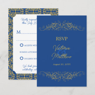 Convites Resposta de Casamento Bleu e Ouro com Floresciment