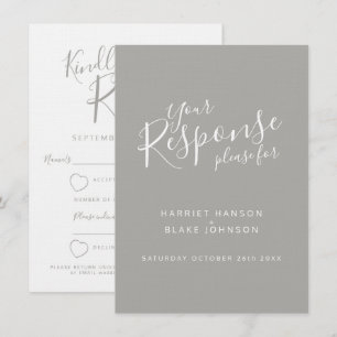 Convites Resposta de casamento coração branco cinza RSVP