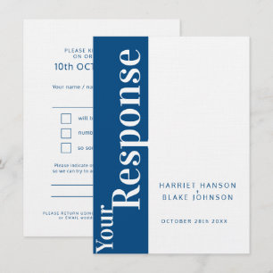 Convites Resposta de casamento em texto azul e branco em ne
