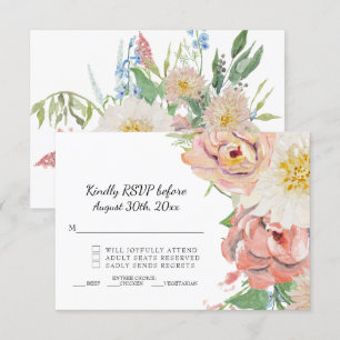 Convites Resposta de Casamento Floral em Aquarela Rosa e Br