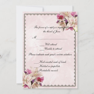 Convites Resposta de Casamento Floral Lírio Branco Mármore 