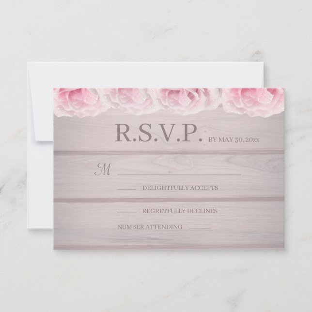 Convites Resposta de Casamento Floral Rosa Rosa Real Rústic (Frente)